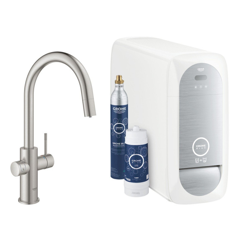 Dřezová baterie GROHE Blue Home s vytahovací sprškou supersteel 31541DC0