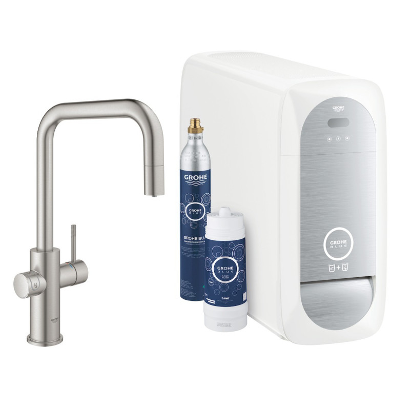 Dřezová baterie GROHE Blue Home s vytahovací sprškou supersteel 31543DC0