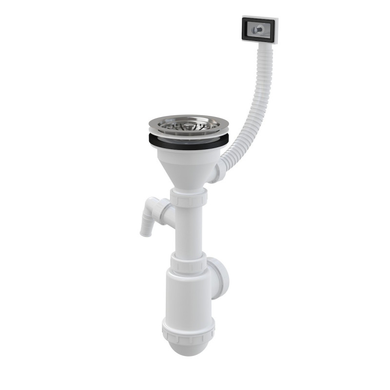 Alcadrain sifon dřezový s nerezovou mřížkou d115, flexi přepadem a přípojkou A447P-DN5040