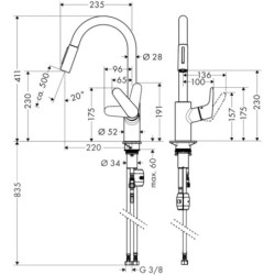 Dřezová baterie Hansgrohe Focus M41 s vytahovací sprškou, 2 proudy chrom 31815000