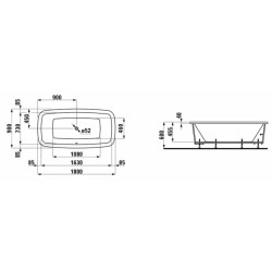 Volně stojící vana Laufen Palomba 180x90 cm akrylát H2328010000001