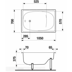 Obdélníková vana Jika Siena 105x70 cm smaltovaná ocel levá i pravá H2340000000001