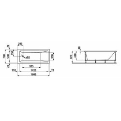 Obdélníková vana Laufen Pro 160x70 cm akrylát levá i pravá H2339510000001