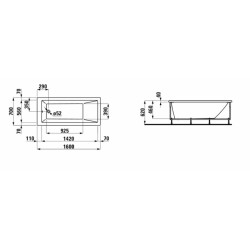 Obdélníková vana Laufen Pro 160x70 cm akrylát levá i pravá H2339550000001