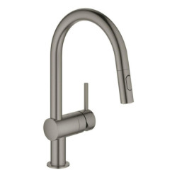Dřezová baterie GROHE Minta s vytahovací sprškou, 2 proudy kartáčovaný Hard Graphite 32321AL2