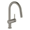 Dřezová baterie GROHE Minta s vytahovací sprškou, 2 proudy kartáčovaný Hard Graphite 32321AL2