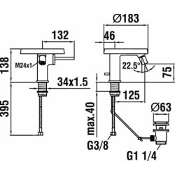 Bidetová baterie Laufen KARTELL BY LAUFEN s výpustí chrom H3413310041111