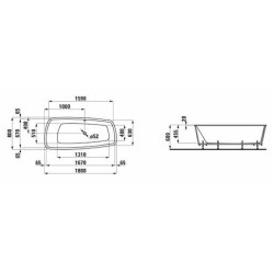 Asymetrická vana Laufen Palomba 180x80 cm akrylát H2428010000001