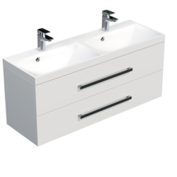 Koupelnová skříňka s dvojumyvadlem SAT Cube Way 120x40 cm bílá lesk CUBE2120ZBL