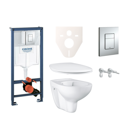 Cenově zvýhodněný závěsný WC set GROHE do lehkých stěn / předstěnová montáž+ WC GROHE Bau Ceramic SIKOGRS3G0