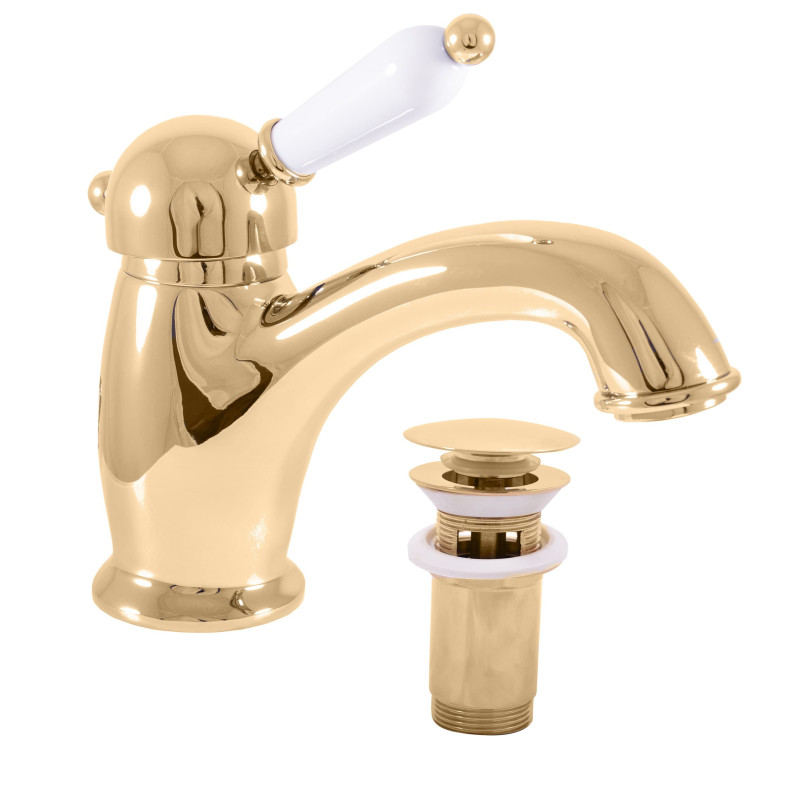 Umyvadlová baterie RAV SLEZÁK Labe s clic-clacem zlatá L527.0KZ