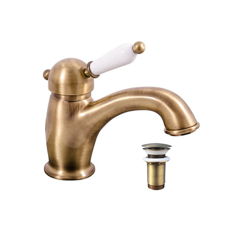 Umyvadlová baterie RAV SLEZÁK Labe s clic-clacem stará mosaz L527.5SM