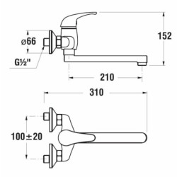 Umyvadlová baterie Jika Dino delší výtok 100 mm chrom H3517270043101