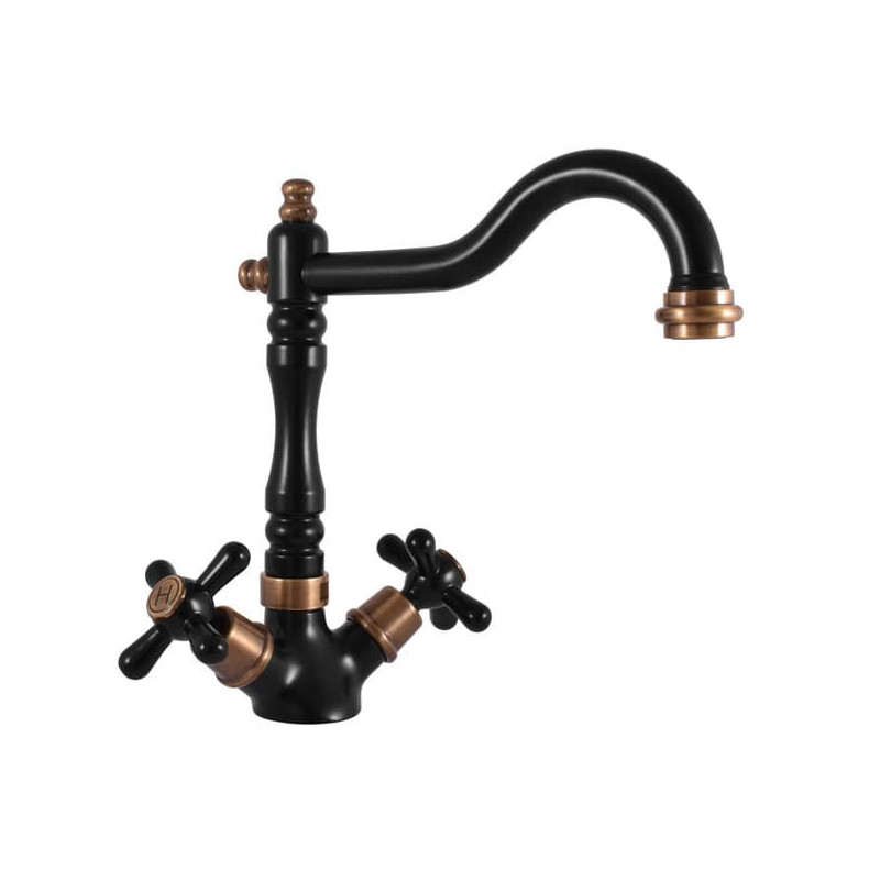 Dřezová baterie RAV SLEZÁK Morava s otočným ramínkem černá/stará mosaz MK120.5/8CMATSM