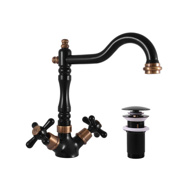 Umyvadlová baterie RAV SLEZÁK Morava s clic-clacem černá/stará mosaz MK121.5/8CMATSM