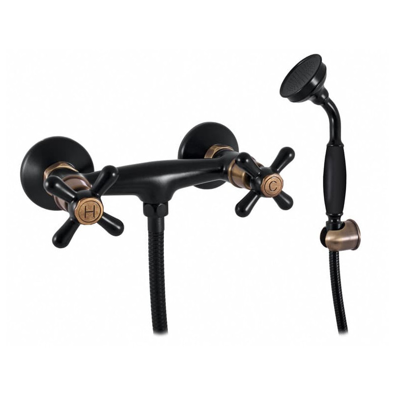 Sprchová baterie RAV SLEZÁK Morava se sprchovým setem 150 mm černá/stará mosaz MK180.5/1CMATSM