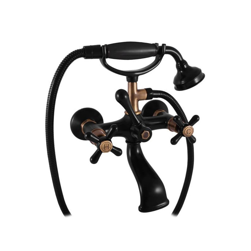 Vanová baterie RAV SLEZÁK Morava se sprchovým setem 150 mm černá/stará mosaz MK159.5/2CMATSM