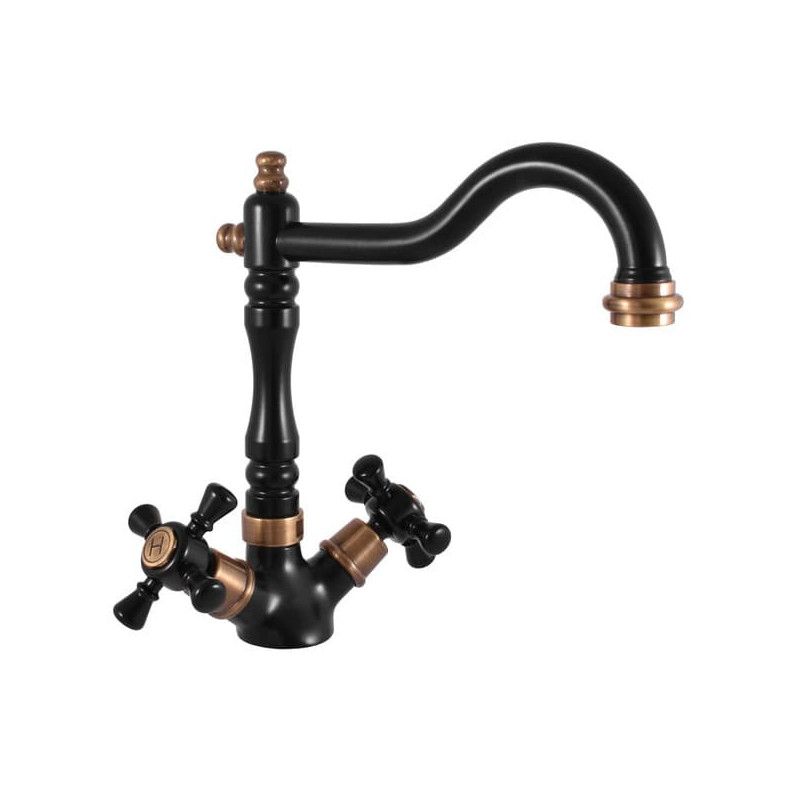 Dřezová baterie RAV SLEZÁK Morava s otočným ramínkem černá/stará mosaz MK320.5/8CMATSM