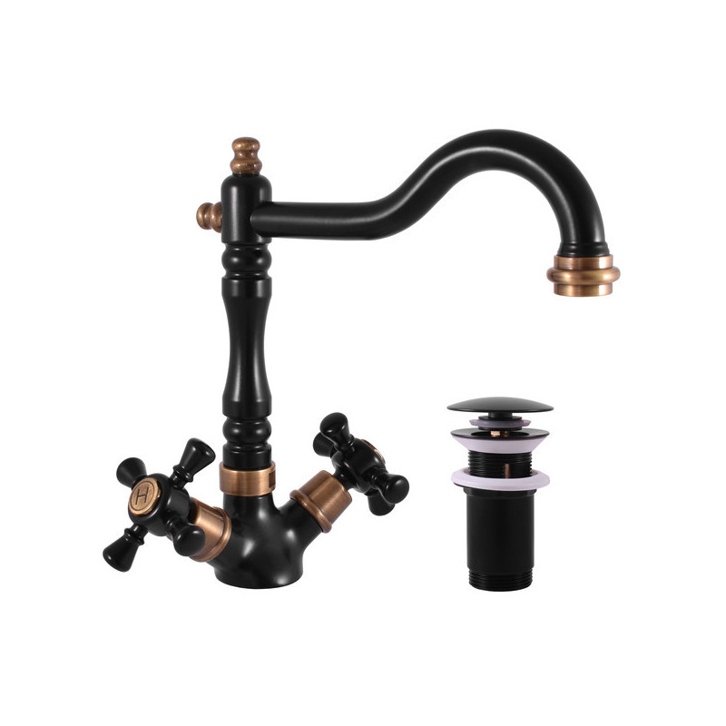 Umyvadlová baterie RAV SLEZÁK Morava s clic-clacem černá/stará mosaz MK321.0/8CMATSM