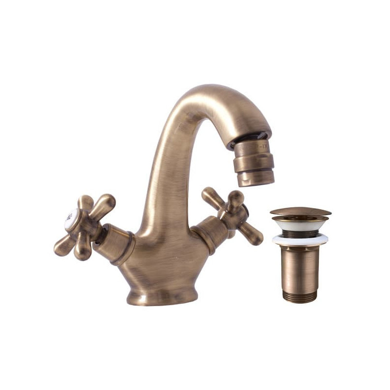 Bidetová baterie RAV SLEZÁK Morava s clic-clacem stará mosaz MK143.5SM