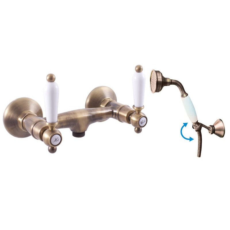 Sprchová baterie RAV SLEZÁK Morava se sprchovým setem 150 mm stará mosaz MK580.5/2SM