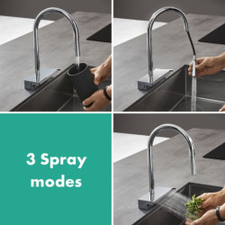 Dřezová baterie Hansgrohe Aquno s vytahovací sprškou, 3 proudy chrom 73837000