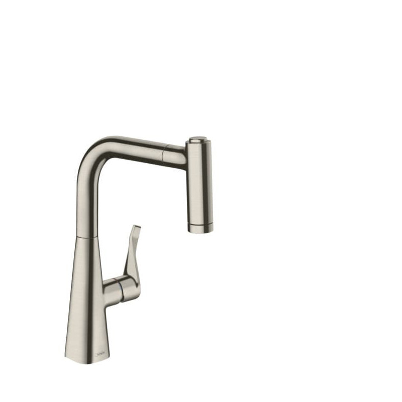 Dřezová baterie Hansgrohe Metris s vytahovací sprškou, 2 proudy vzhled nerezu 73800800