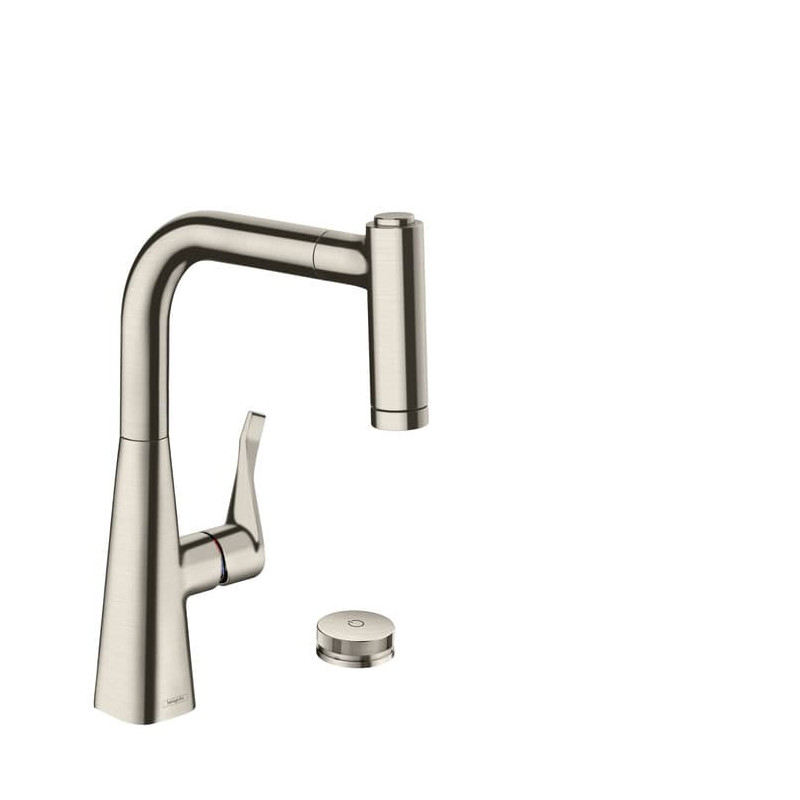 Dřezová baterie Hansgrohe Metris s vytahovací sprškou, 2 proudy vzhled nerezu 73805800