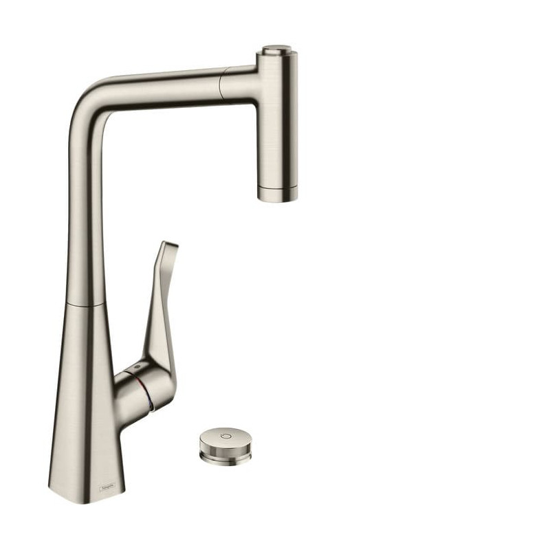 Dřezová baterie Hansgrohe Metris s vytahovací sprškou, 2 proudy vzhled nerezu 73806800