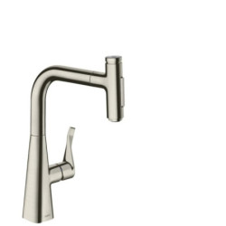 Dřezová baterie Hansgrohe Metris s vytahovací sprškou, 2 proudy vzhled nerezu 73817800