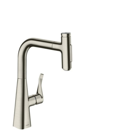 Dřezová baterie Hansgrohe Metris s vytahovací sprškou, 2 proudy vzhled nerezu 73817800