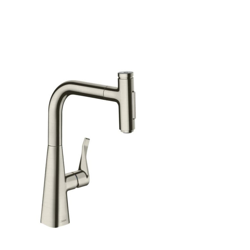 Dřezová baterie Hansgrohe Metris s vytahovací sprškou, 2 proudy vzhled nerezu 73822800