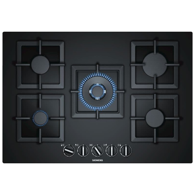 Siemens iQ500, Plynová varná deska, 75 cm, tvrzené sklo, Černá, EP7A6QB20