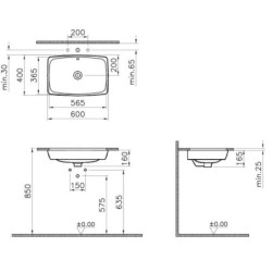 Umyvadlo na desku VitrA Metropole 60x40 cm bez otvoru pro baterii 5668-003-0012
