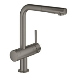 Dřezová baterie GROHE Minta s vytahovací sprškou, 2 proudy kartáčovaný Hard Graphite 31558AL0