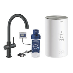 Dřezová baterie GROHE Red Duo s výpustí velvet black 30083KS1