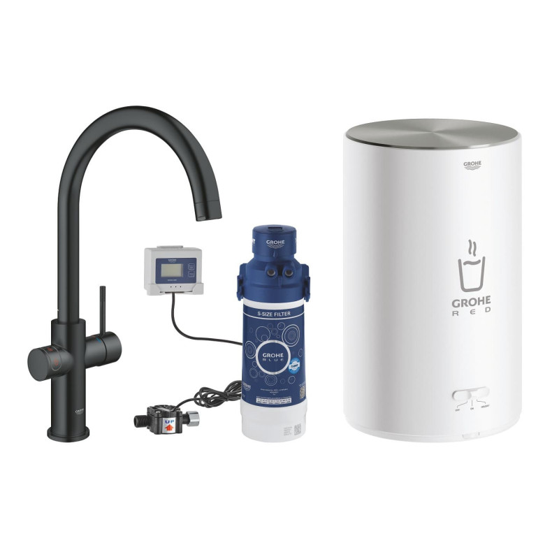 Dřezová baterie GROHE Red Duo s výpustí velvet black 30083KS1