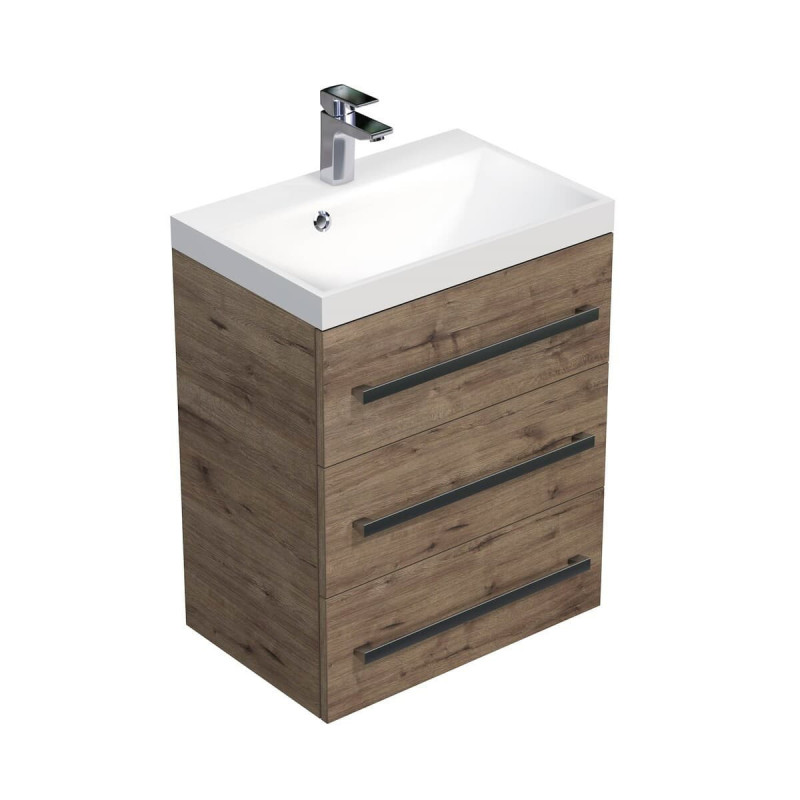 Koupelnová skříňka s umyvadlem SAT Cube Way 60x76,5x40 cm dub wellington CUBE2603DW