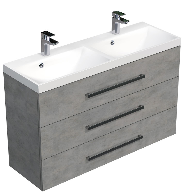 Koupelnová skříňka s dvojumyvadlem SAT Cube Way 120x76,5x40 cm beton CUBE21203BE