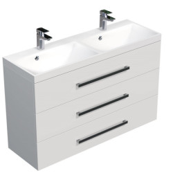 Koupelnová skříňka s dvojumyvadlem SAT Cube Way 120x76,5x40 cm bílá lesk CUBE21203BL