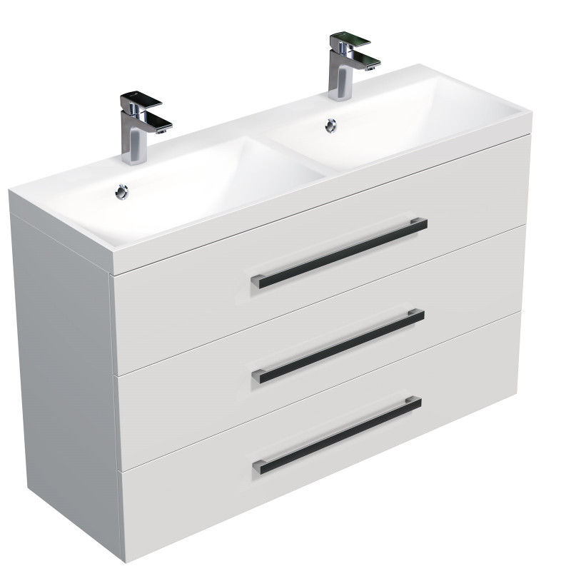 Koupelnová skříňka s dvojumyvadlem SAT Cube Way 120x76,5x40 cm bílá lesk CUBE21203BL