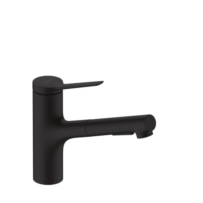 Dřezová baterie Hansgrohe Zesis s vytahovací sprškou, 2 proudy černý mat 74803670