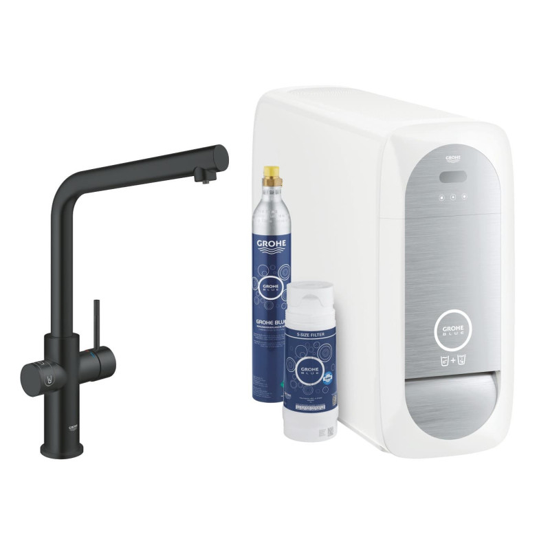 Dřezová baterie GROHE Blue Home s výpustí velvet black 31454KS1