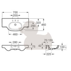 Umyvadlo Roca Meridian 70x46 cm otvor pro baterii uprostřed A327240000
