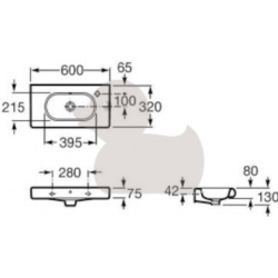 Umyvadlo Roca Meridian 60x32 cm otvor pro baterii vlevo A32724X000