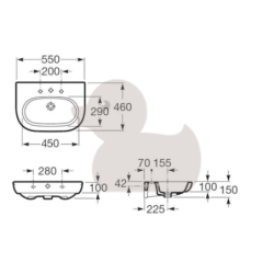 Umyvadlo Roca Meridian 55x46 cm otvor pro baterii uprostřed A327243000