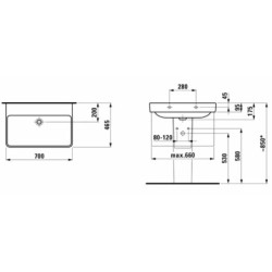 Umyvadlo Laufen Pro S 70x46,5 cm bez otvoru pro baterii H8109670001091