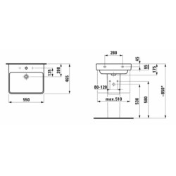 Umyvadlo Laufen Pro S 55x46,5 cm otvor pro baterii uprostřed H8109624001041