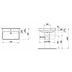 Umyvadlo Laufen Pro S 70x46,5 cm otvor pro baterii uprostřed H8109674001041