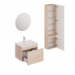 Koupelnová sestava s umyvadlem včetně umyvadlové baterie, vtoku a sifonu Naturel Ancona akácie KSETANCONA9